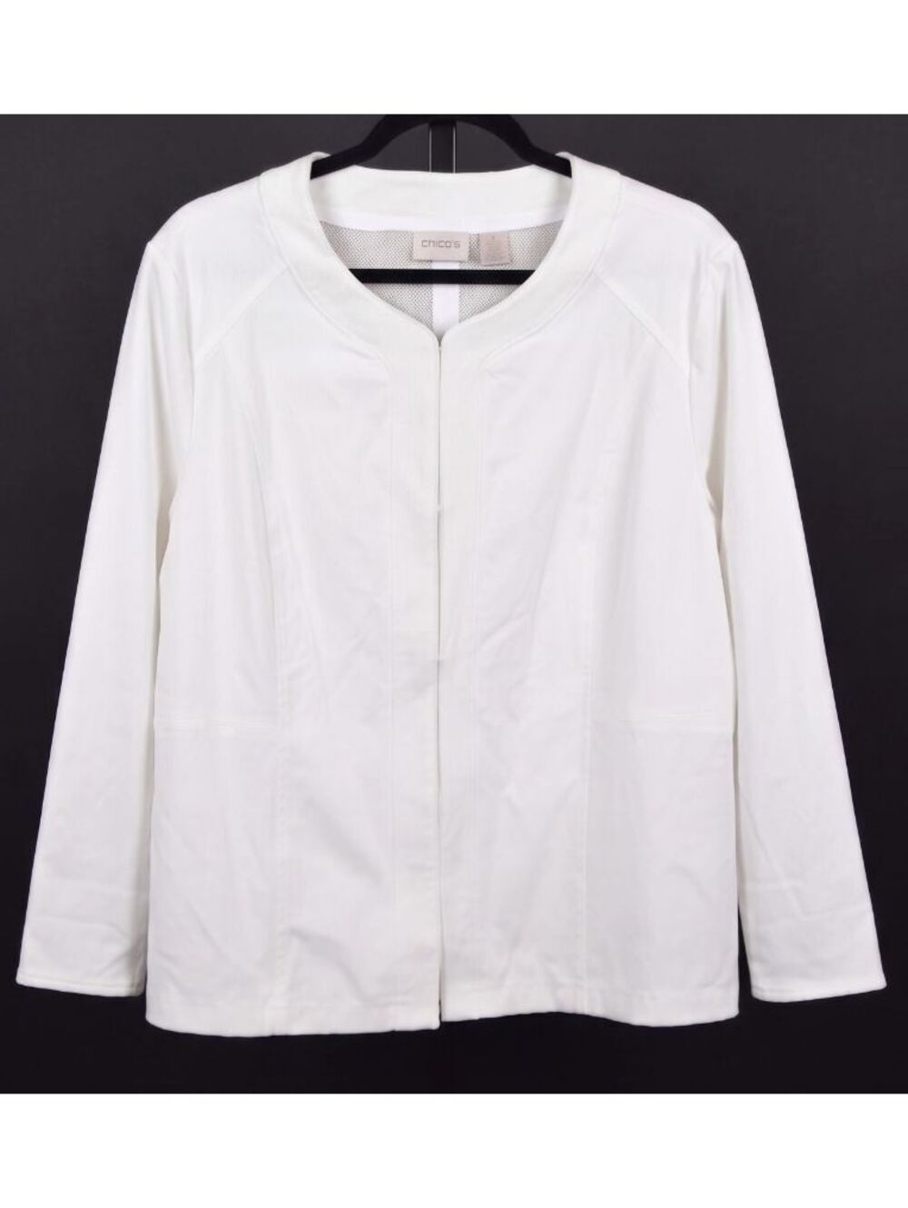 Chico's White Collarless Open Front Zip Jacket Textured Knit Size 3 (16/XL)